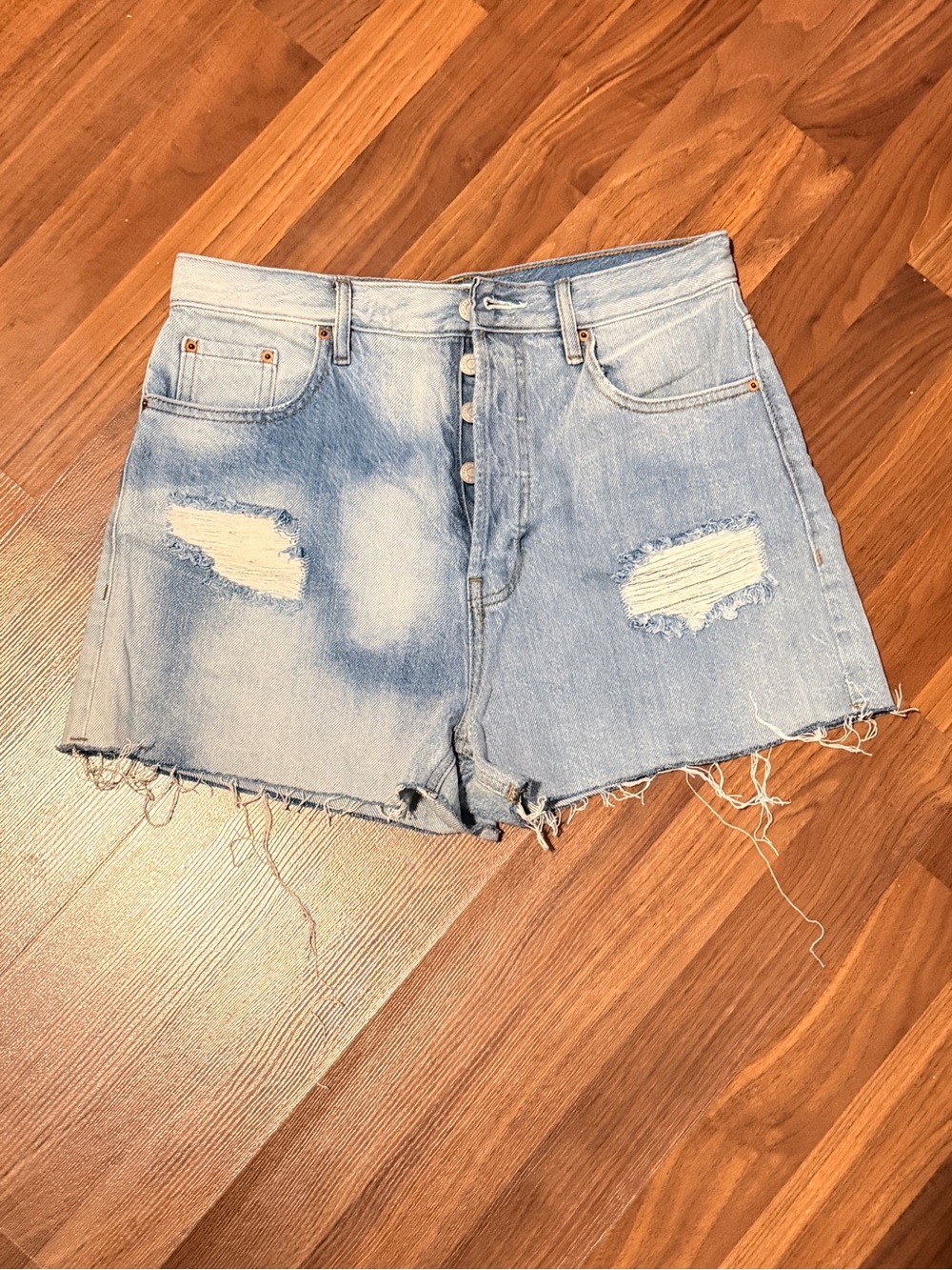 PacSun Light Blue Distressed High-Waist Denim Shorts